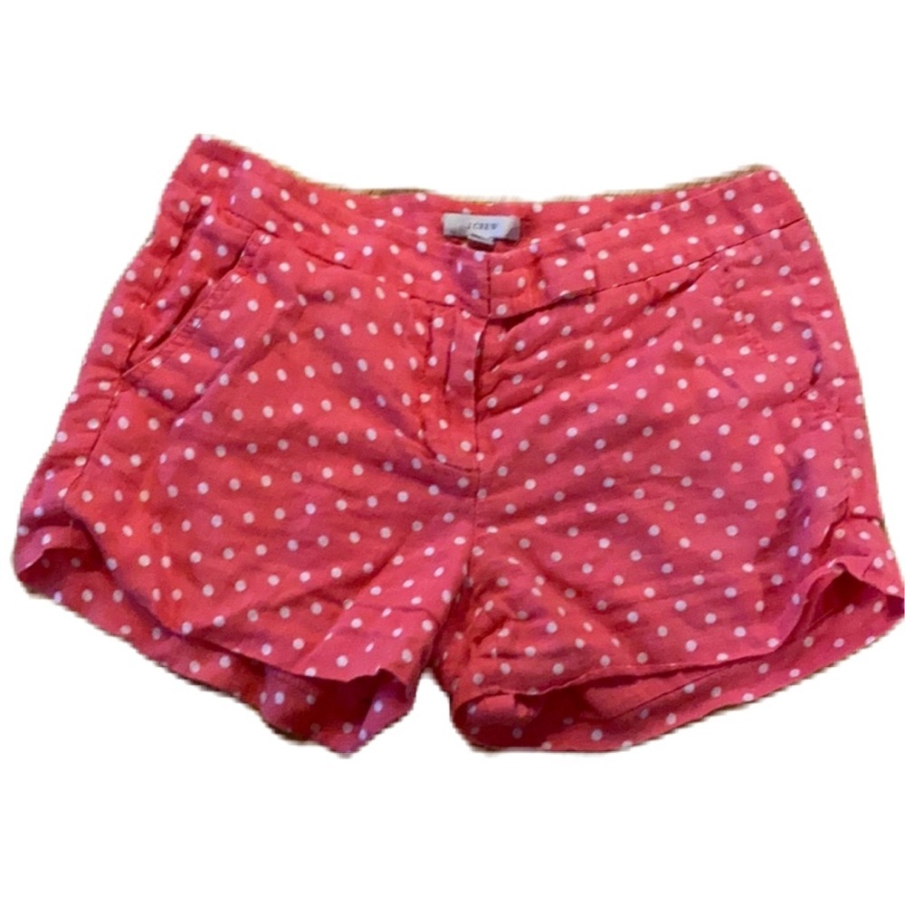 J. Crew Size 2 Pink with White Polka Dot Shorts Preppy Trendy Summer‎